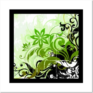 Green white floral Art Posters and Art